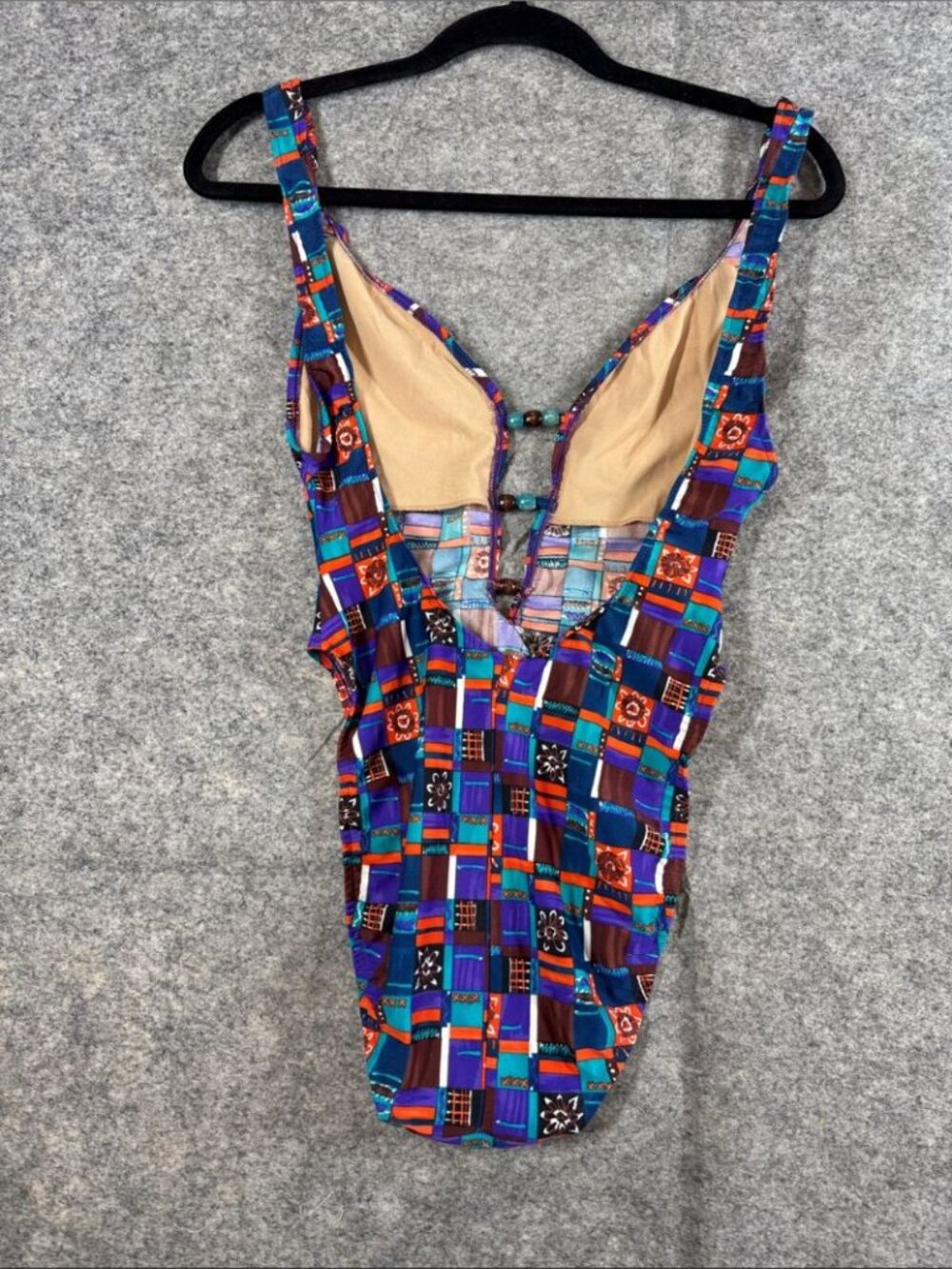 Vintage Geometric Print Large One Piece Swimsuit Retro Festival Beach Boho - Picture 9 of 16